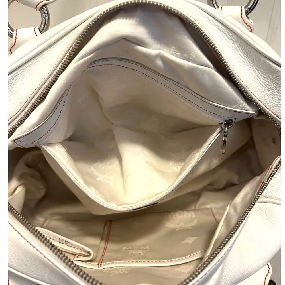 MCM White Leather Papillon Satchel